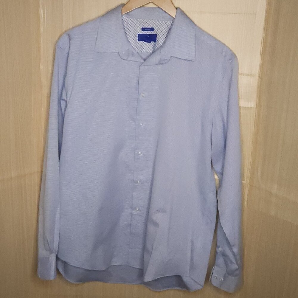 Agara Mens Blue White Stripe Dress Shirt XL